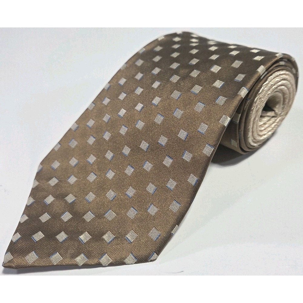 Vintage Tommy Hillfiger Neck Tie Brown/Gold Geometric 100% Silk Made In USA 57x4